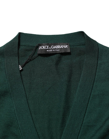 Dolce & Gabbana Dark Green Button Down Men Cardigan Sweater