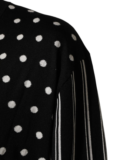 Dolce & Gabbana Black White Stripe Polka V-Neck Pullover Sweater