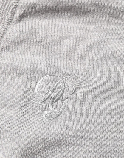 Dolce & Gabbana Gray Wool Knit Logo V-Neck Pullover Sweater