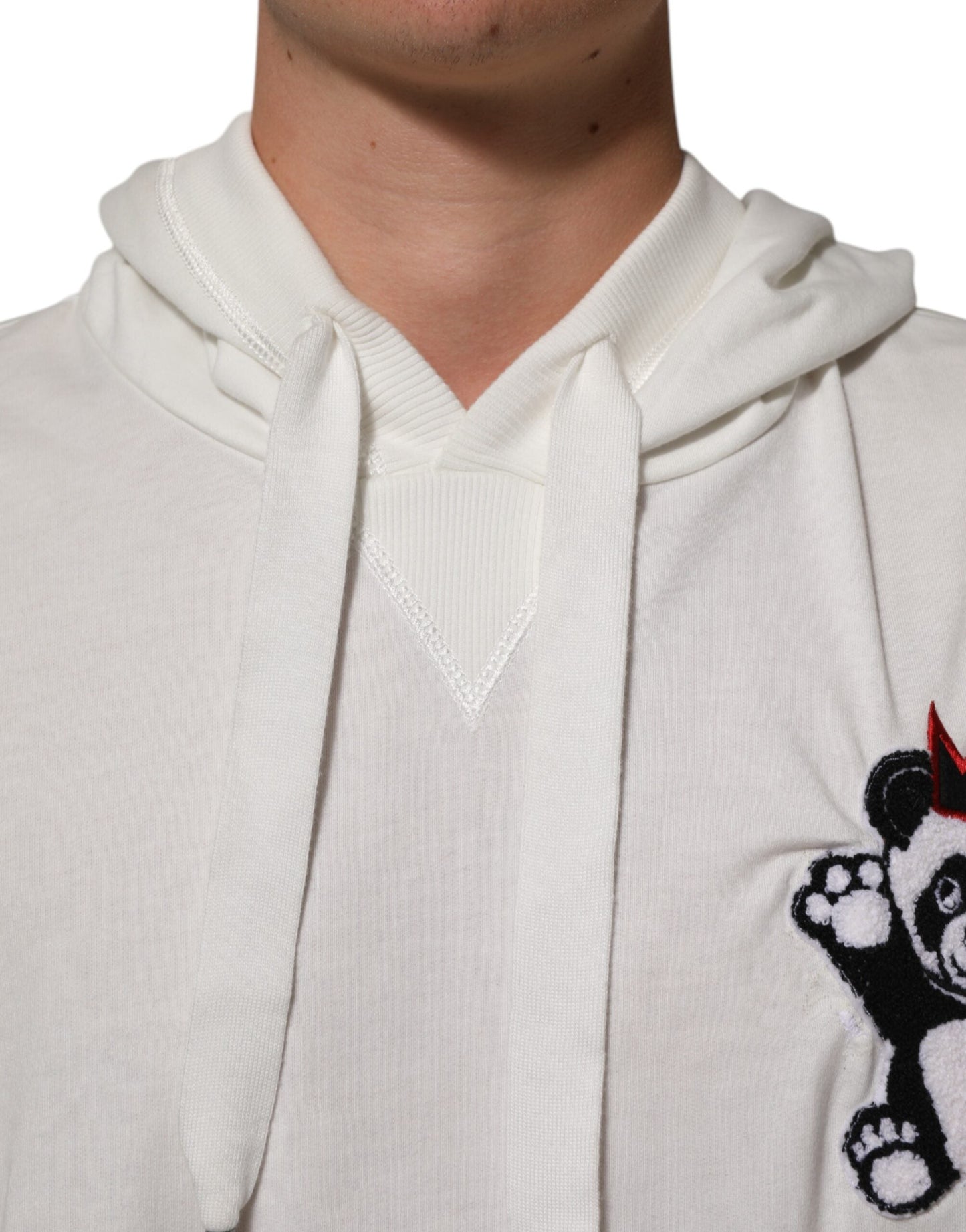 Dolce & Gabbana Off White Cotton Panda Hooded Sweatshirt Sweater