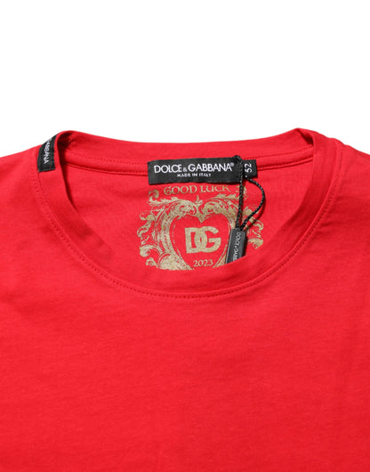 Dolce & Gabbana Red Goodluck 2023 Cotton Crew Neck T-shirt
