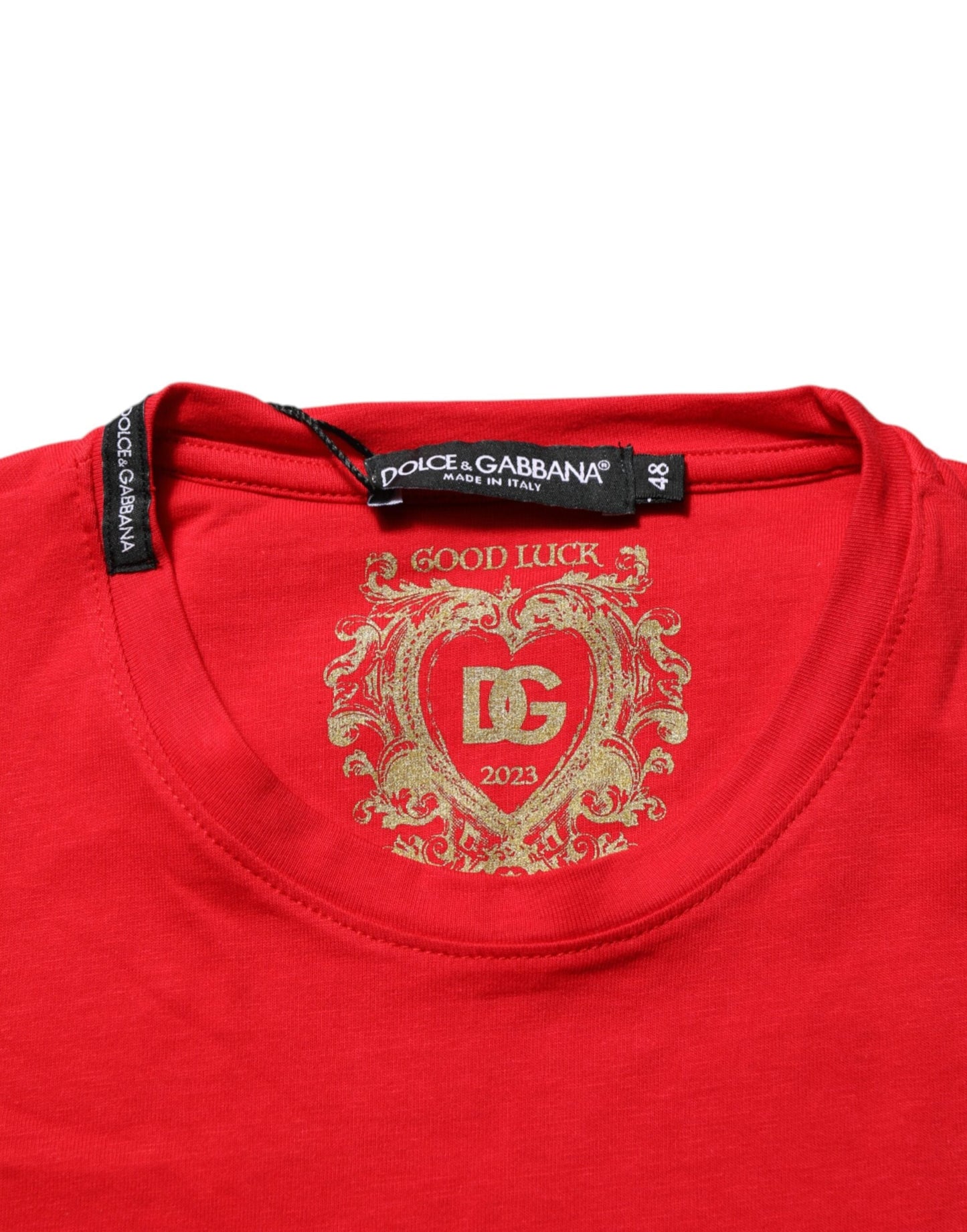 Dolce & Gabbana Red Goodluck 2023 Cotton Crew Neck T-shirt