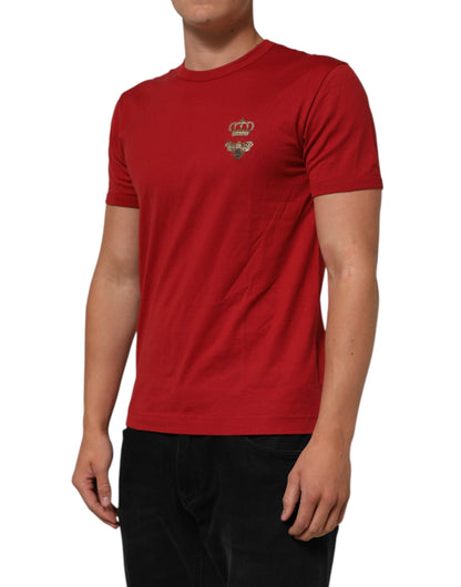 Dolce & Gabbana Red Crown Bee Cotton Short Sleeve T-shirt