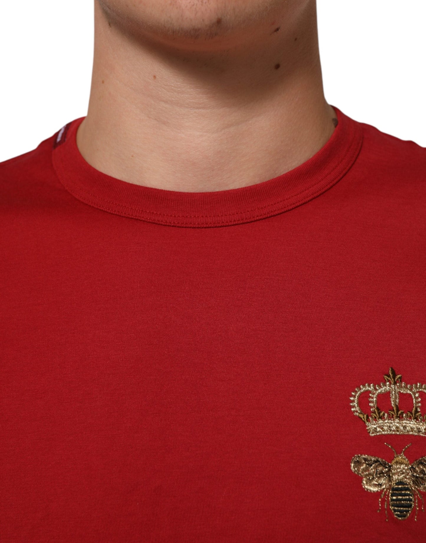 Dolce & Gabbana Red Crown Bee Cotton Short Sleeve T-shirt