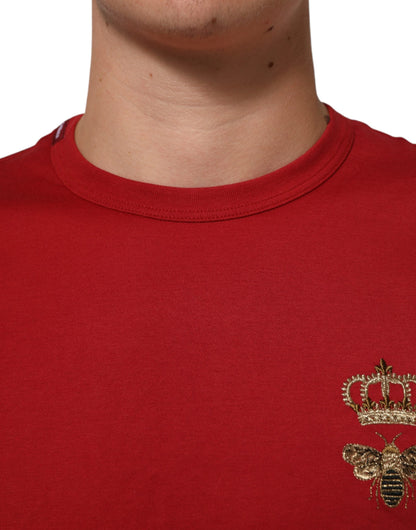 Dolce & Gabbana Red Crown Bee Cotton Short Sleeve T-shirt