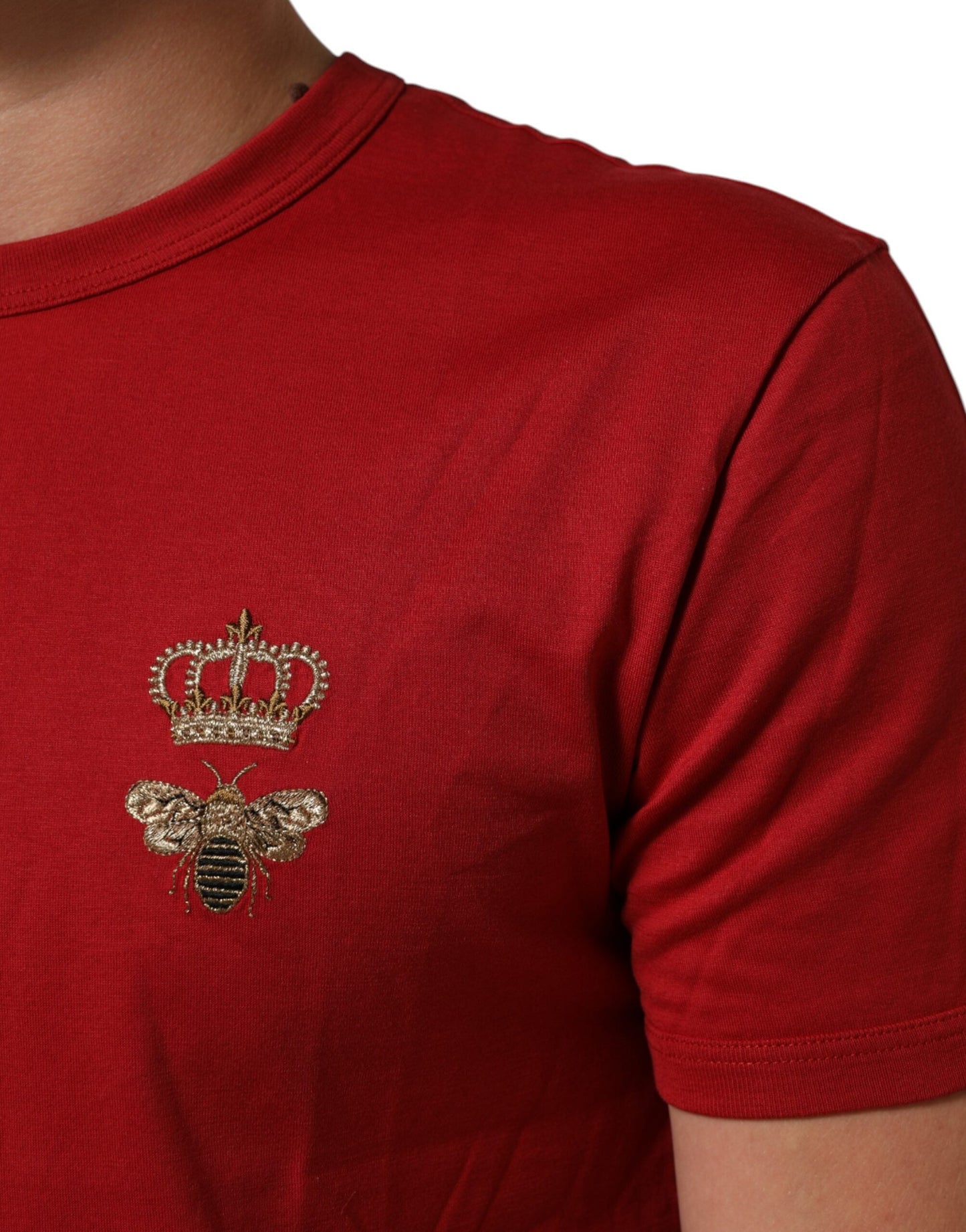 Dolce & Gabbana Red Crown Bee Cotton Short Sleeve T-shirt