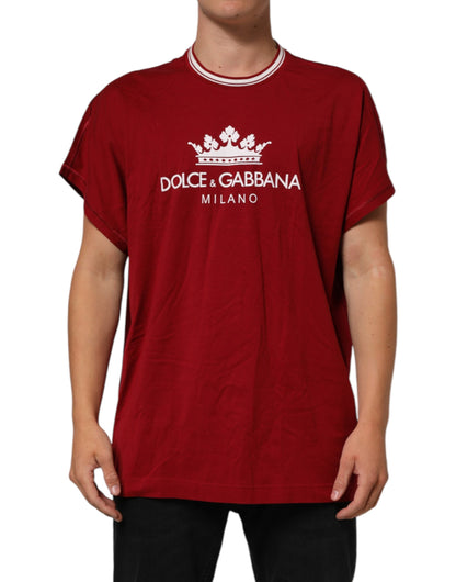 Dolce & Gabbana Maroon LogoCrown Cotton Half Sleeve T-shirt