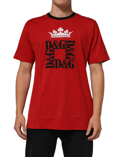 Dolce & Gabbana Red Logo Crown Cotton Short Sleeves T-shirt