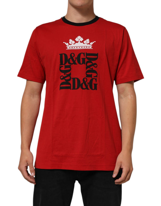 Dolce & Gabbana Red Logo Crown Cotton Short Sleeves T-shirt