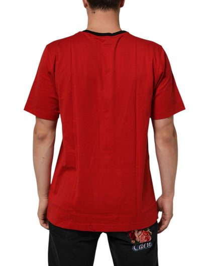 Dolce & Gabbana Red Logo Crown Cotton Short Sleeves T-shirt