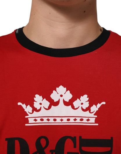 Dolce & Gabbana Red Logo Crown Cotton Short Sleeves T-shirt
