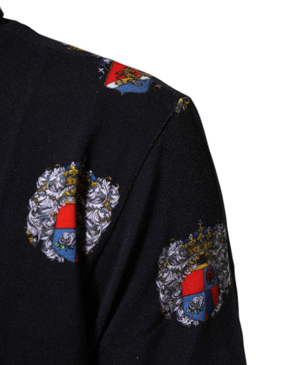 Dolce & Gabbana Blue Heraldic Crest Print Polo Shirt T-shirt