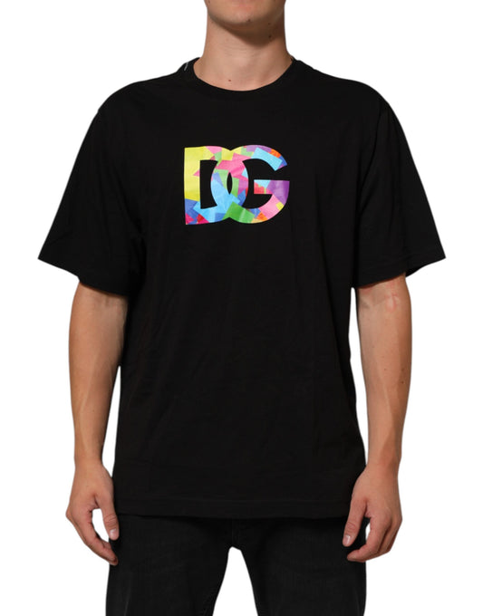 Dolce & Gabbana Black Logo Print Cotton Men Crew Neck T-shirt