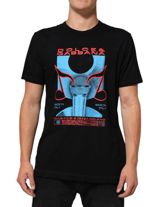 Dolce & Gabbana Black Musical Print Cotton Crew Neck T-shirt