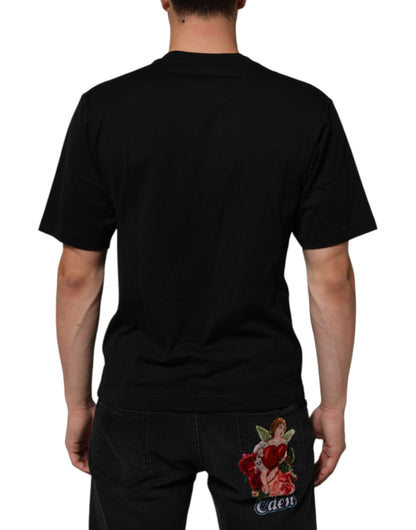 Dolce & Gabbana Black Logo Plaque Cotton Crew Neck T-shirt