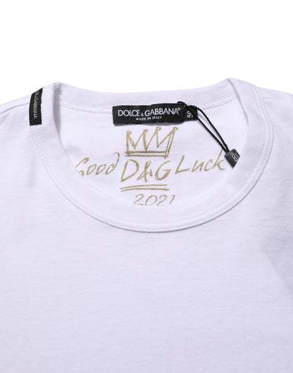 Dolce & Gabbana White Goodluck 2021 Cotton Crew Neck  T-shirt