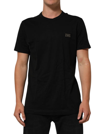 Dolce & Gabbana Black Logo Plaque Cotton Crew Neck T-shirt