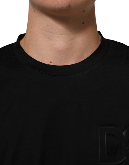 Dolce & Gabbana Black Logo Patch Cotton Men Crew Neck T-shirt
