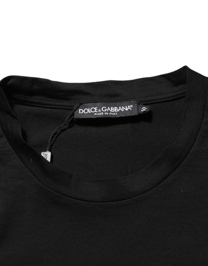 Dolce & Gabbana Black Logo Patch Cotton Men Crew Neck T-shirt