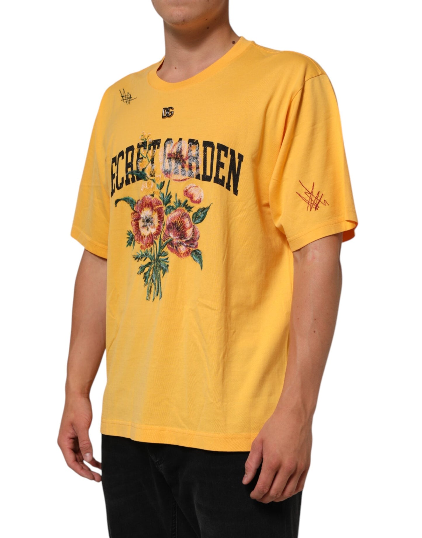 Dolce & Gabbana Yellow Secret Graden Floral Cotton CrewNeck T-shirt