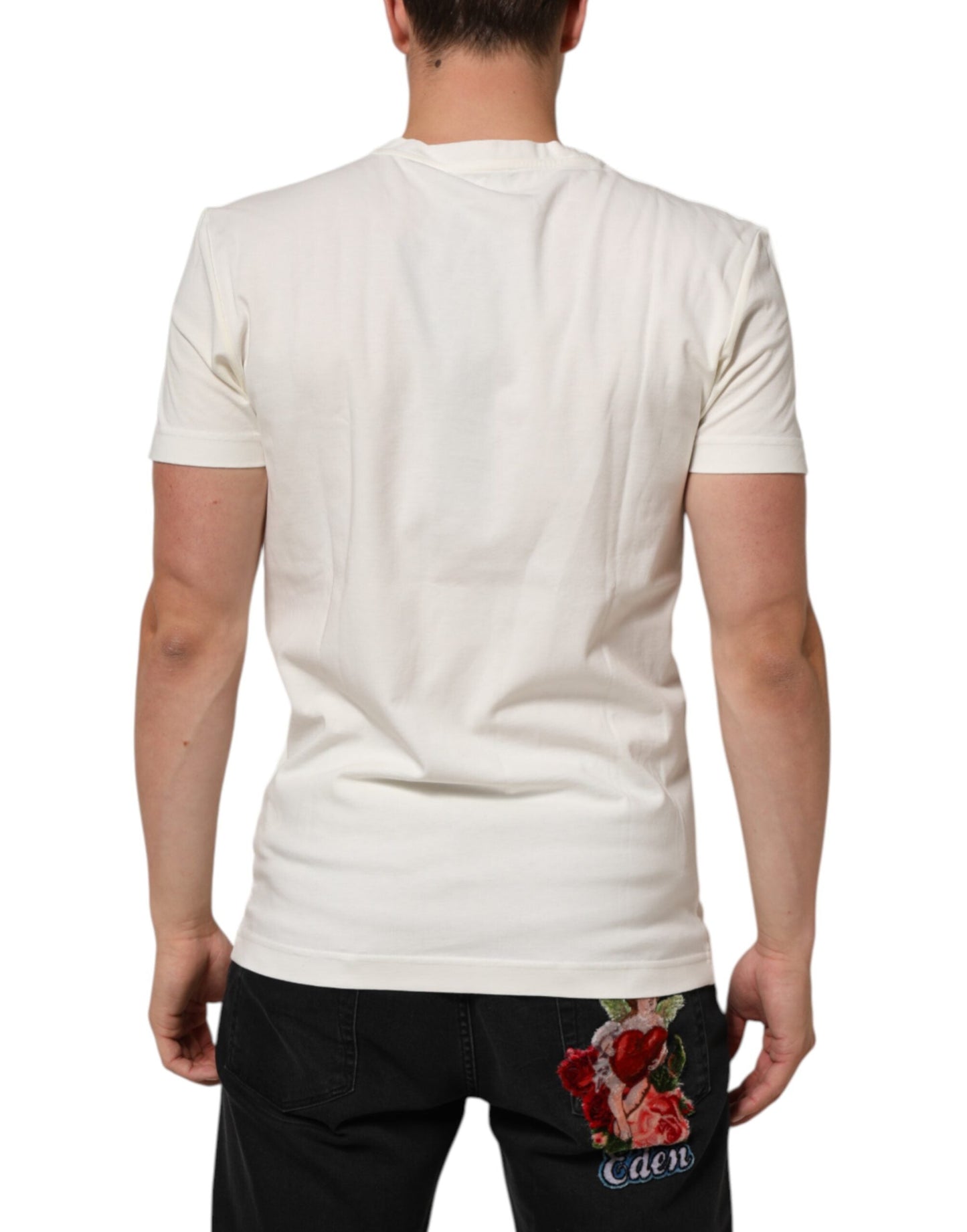 Dolce & Gabbana White Cotton Logo Bandana Print Men T-shirt