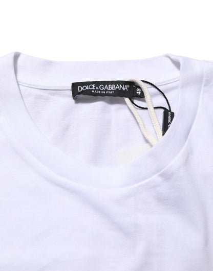 Dolce & Gabbana White Graphic Print Cotton Crew Neck T-shirt