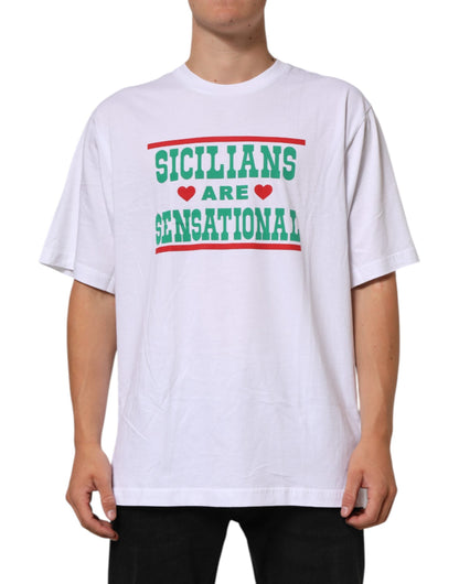 Dolce & Gabbana White Graphic Print Cotton CrewNeck T-shirt