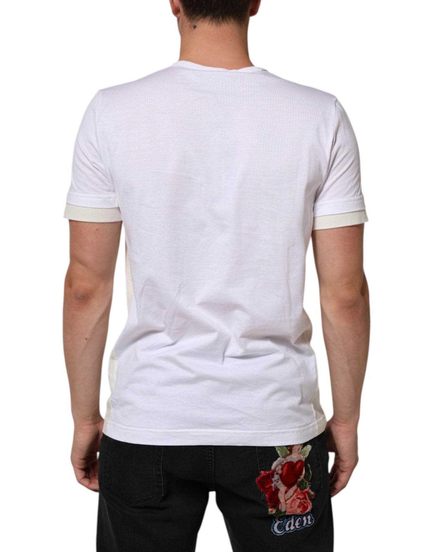 Dolce & Gabbana White Cotton Pocket Short Sleeves Men T-shirt