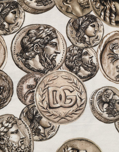 Dolce & Gabbana White Coin Print Cotton Crew Neck Men T-shirt