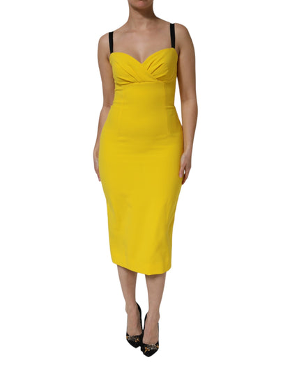 Dolce & Gabbana Yellow Polyester Sleeveless Sheath Midi Dress