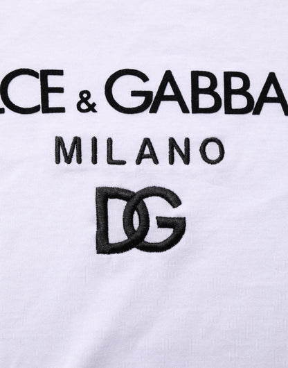 Dolce & Gabbana White Logo Print Cotton Men Crew Neck T-shirt