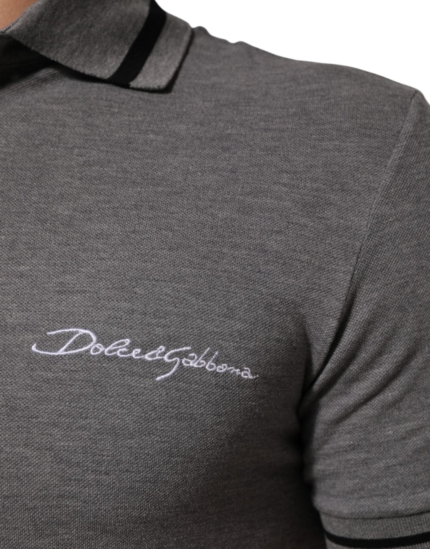 Dolce & Gabbana Gray Logo Embroidery Collared Polo T-shirt