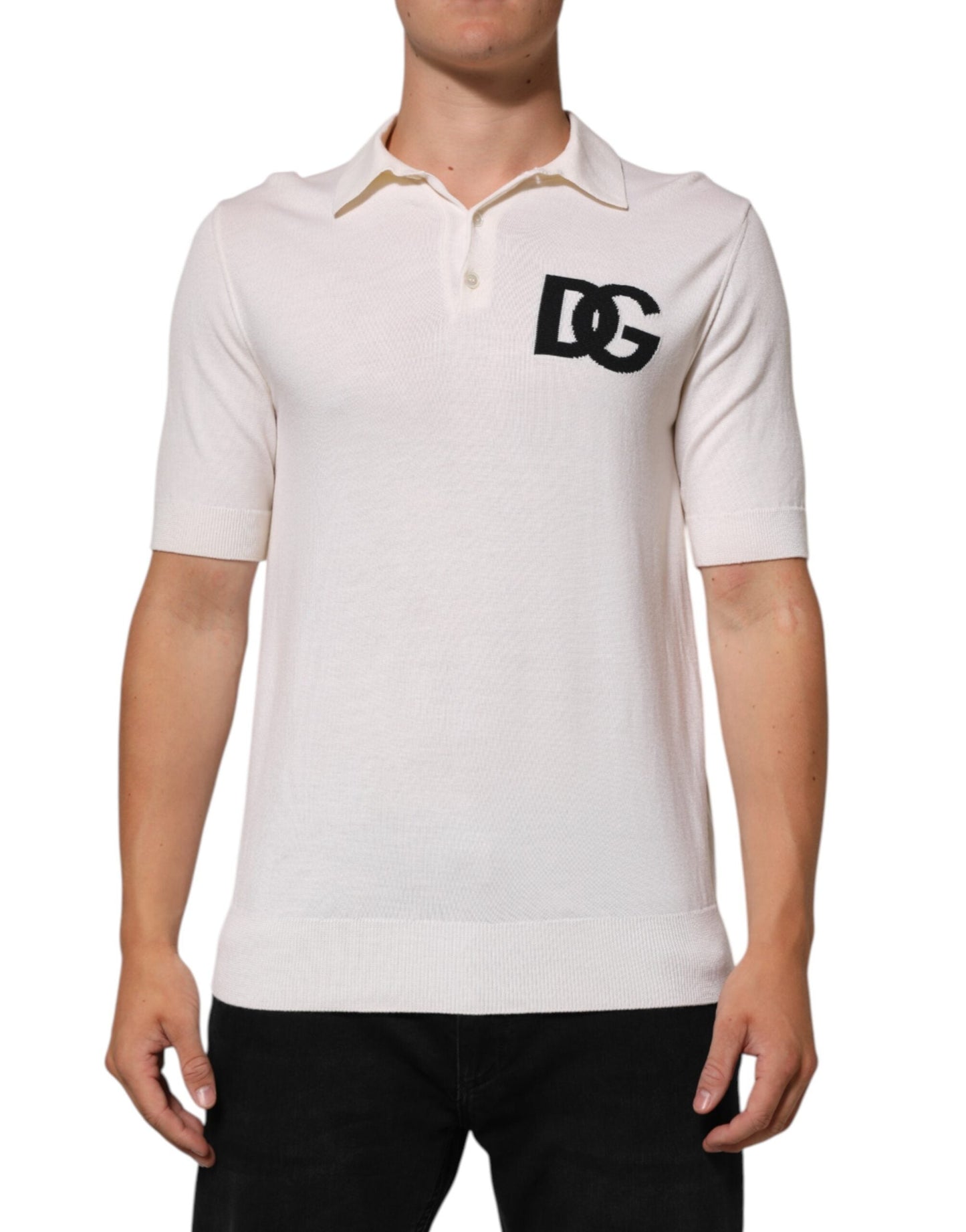 Dolce & Gabbana White Cotton Collared Short Sleeves T-shirt