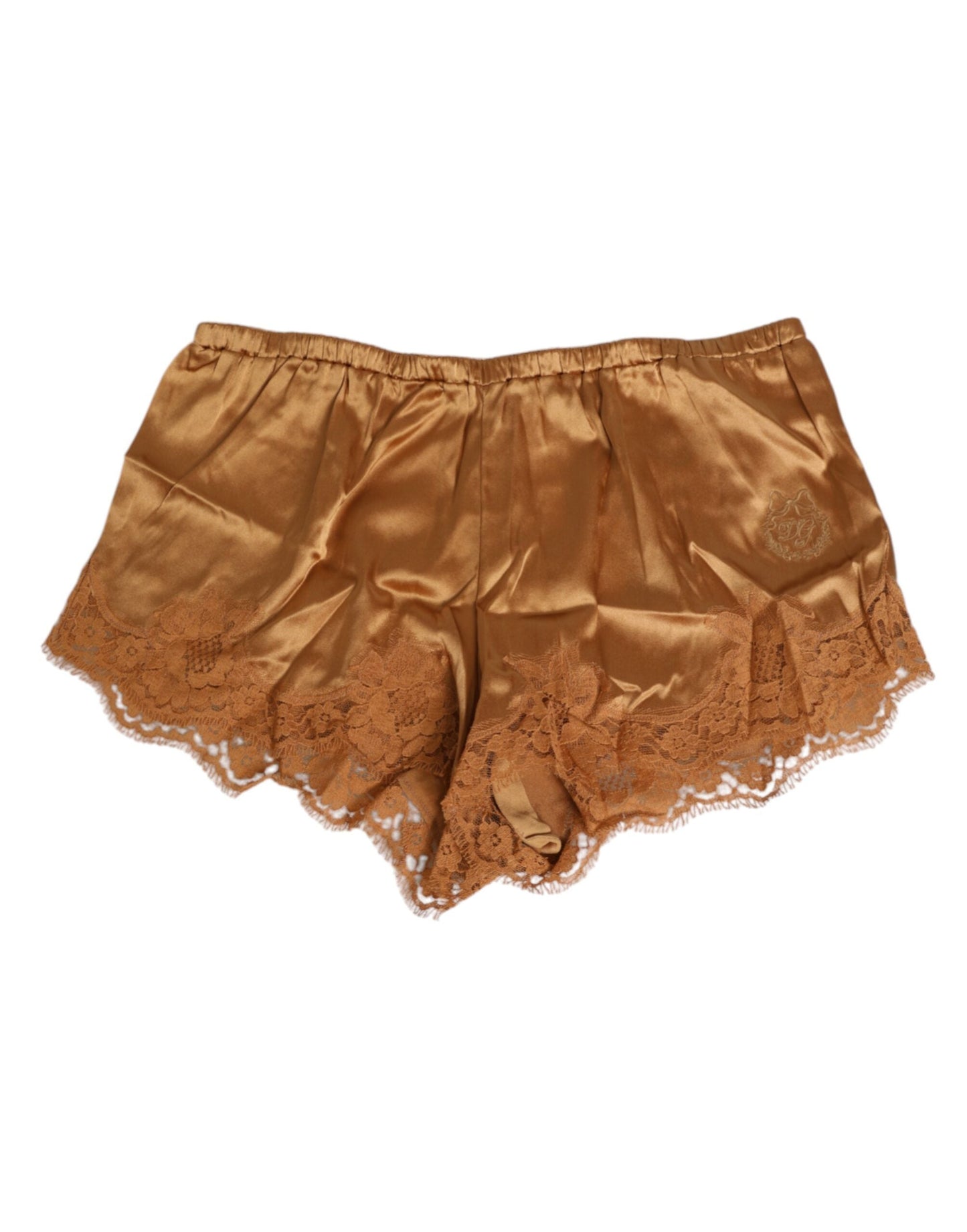 Dolce & Gabbana Brown Silk Satin Floral Lace Shorts Underwear