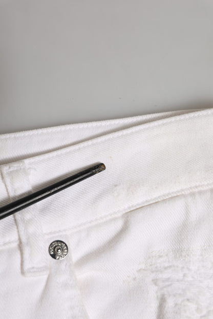 Dolce & Gabbana White Cotton Tattered BOYFRIEND Denim Jeans
