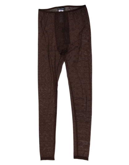 Dolce & Gabbana Brown Nylon Logo Lace Leggings Pants Underwear
