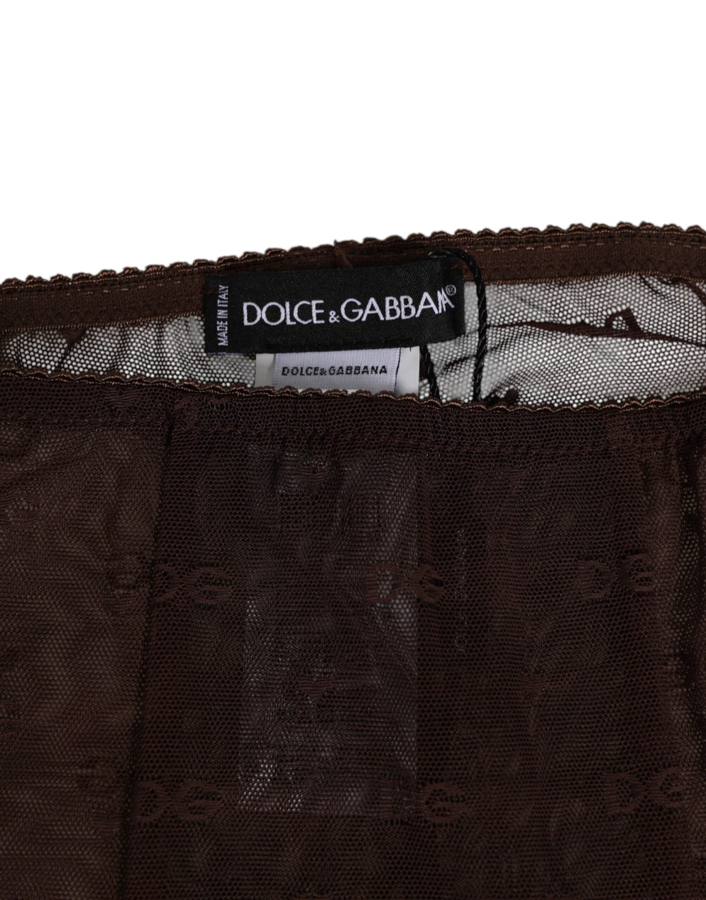 Dolce & Gabbana Brown Nylon Logo Lace Leggings Pants Underwear
