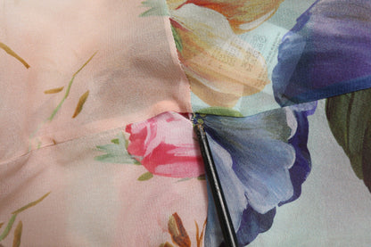 Dolce & Gabbana Multicolor Floral Patchwork Silk Ascot Collar Top
