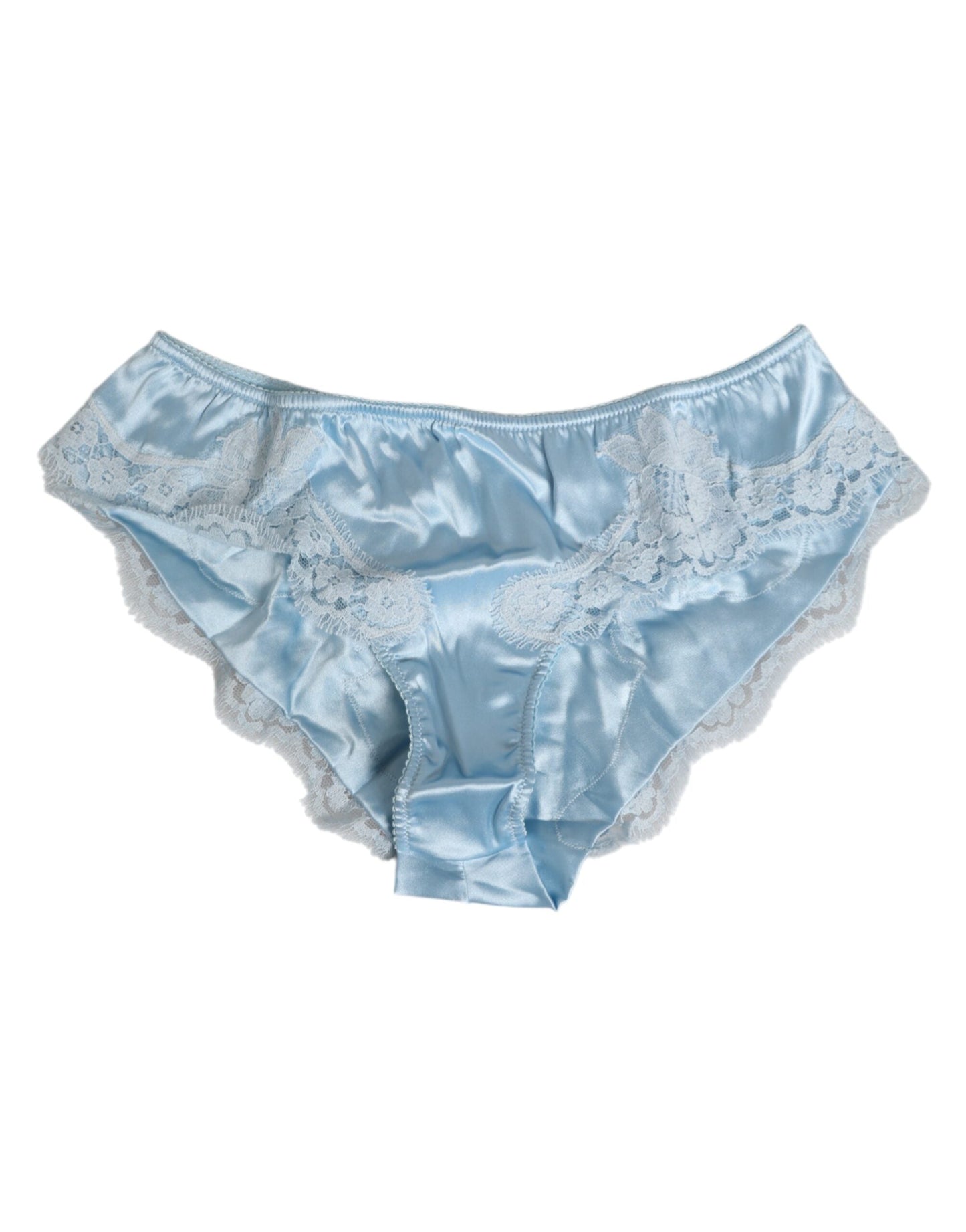 Dolce & Gabbana Sky Blue Silk Satin Lace Panty Brief Underwear