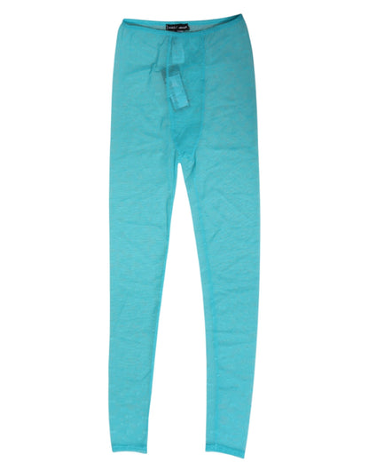 Dolce & Gabbana Light Blue Nylon Logo Lace Leggings Pants Underwear