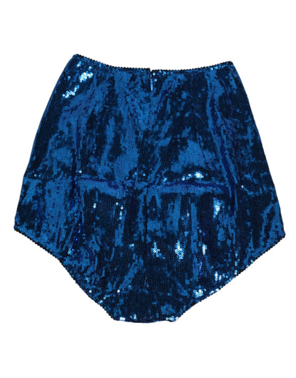 Dolce & Gabbana Blue Sequin Embellished High Waist Girdle Underwear