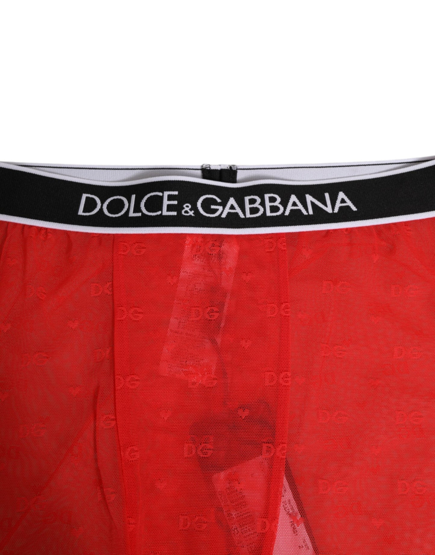 Dolce & Gabbana Red Logo Lace Tight Midi Trousers Underwear