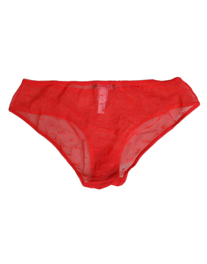 Dolce & Gabbana Red Nylon Sheer Mesh Lace Brief Panty Underwear
