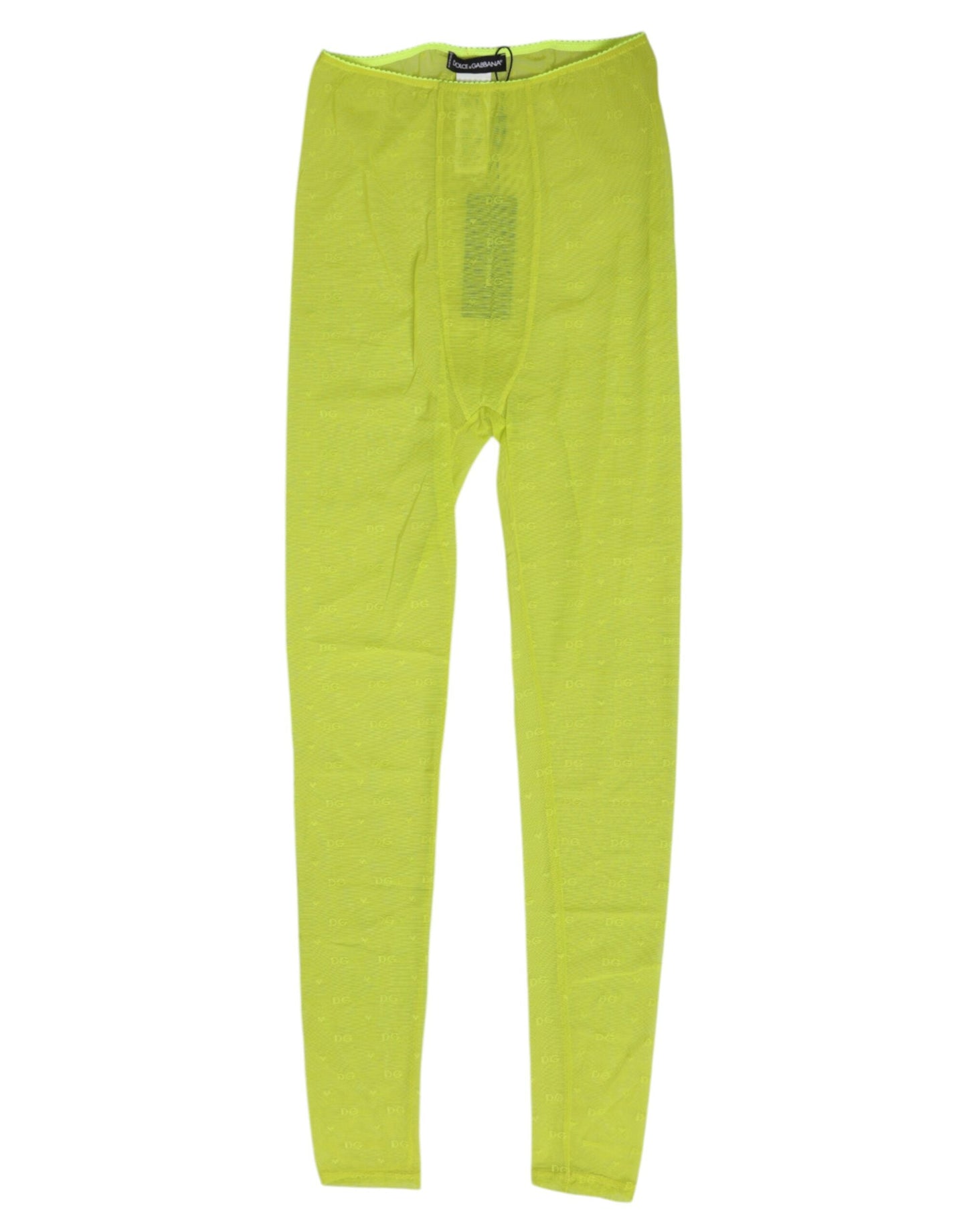 Dolce & Gabbana Neon Green Nylon Logo Lace Leggings Pants Underwear