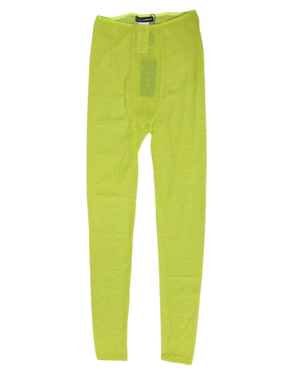 Dolce & Gabbana Neon Green Nylon Logo Lace Leggings Pants Underwear