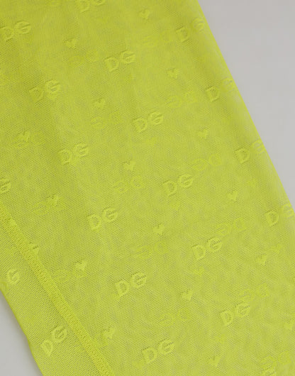 Dolce & Gabbana Neon Green Nylon Logo Lace Leggings Pants Underwear