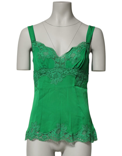 Dolce & Gabbana Green Floral Lace Tank Lingerie Top Underwear