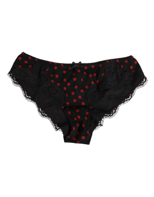 Dolce & Gabbana Black Polka Dotted Silk Low Waist Panty Underwear