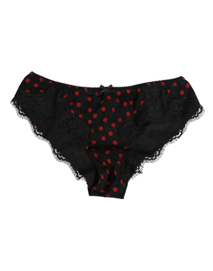 Dolce & Gabbana Black Polka Dotted Silk Low Waist Panty Underwear