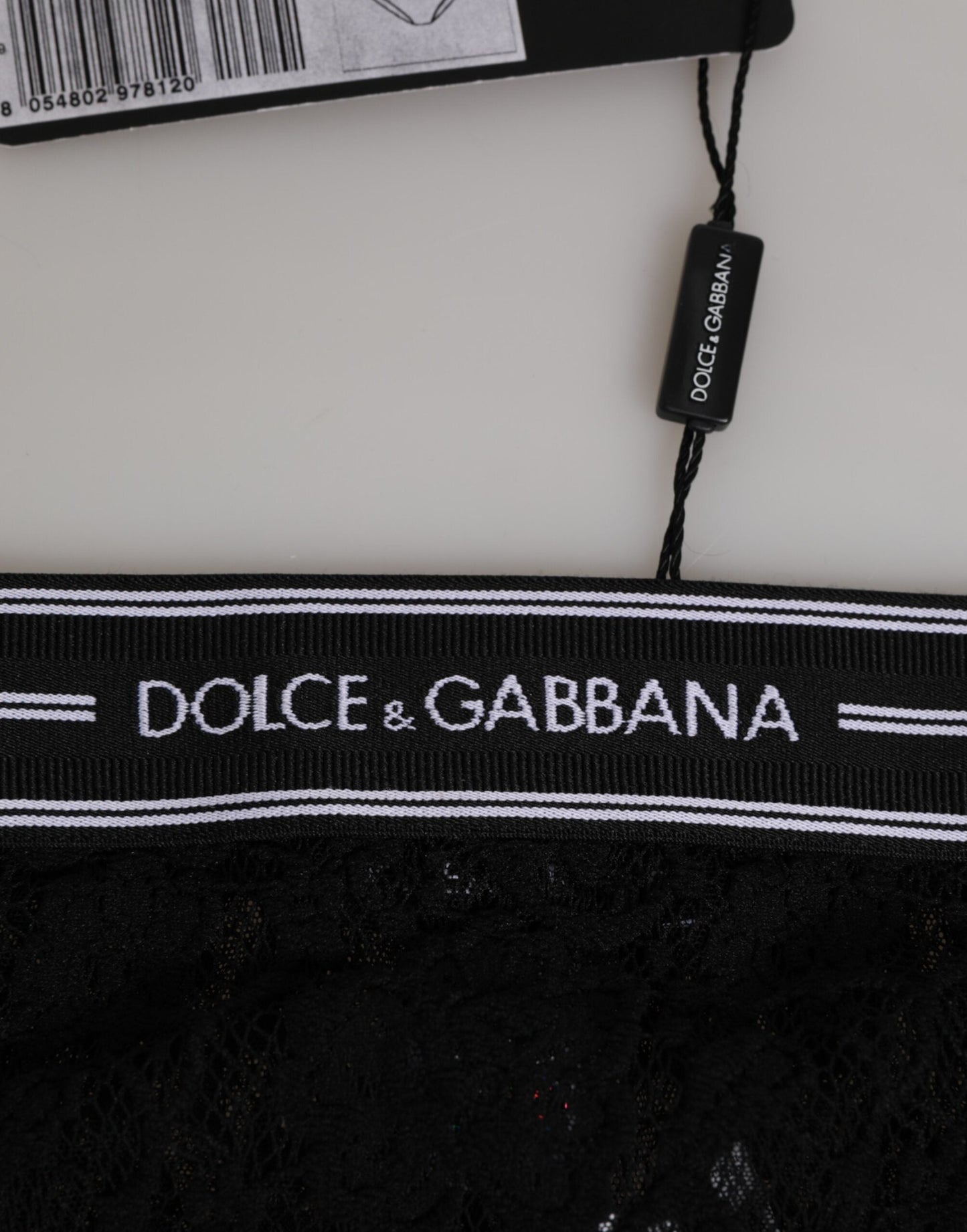 Dolce & Gabbana Black Lace Slip Brief Logo Waistband  Underwear